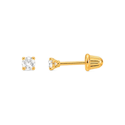 Aretes para Bebé Oro 14k Solitario con Tornillo Acanalado
