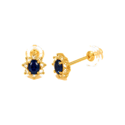 Aretes de Dama Oro 18k Halo Circonio Azul con Diamantes Naturales