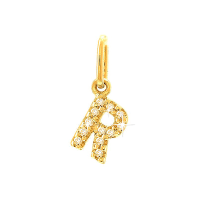 12mm Dije Oro 14k Inicial Pavé con Diamantes Naturales