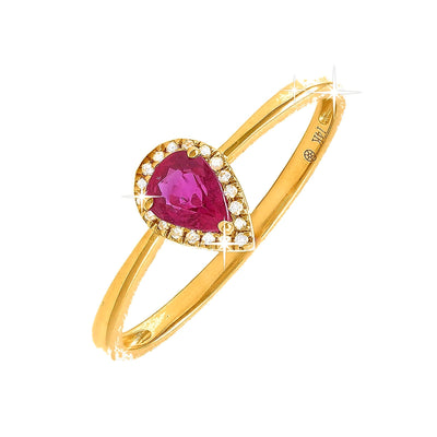 5x7mm Anillo de Dama Oro 14k Gota con Rubí y Diamantes Naturales