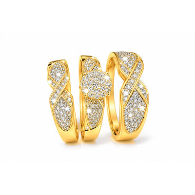Set de Anillos Dama Oro 14k Apilables Textura Bicolor con Diamantes Naturales