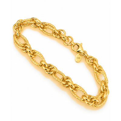 Brazalete de Dama Oro 14k Eslabones Ovalados y Redondos