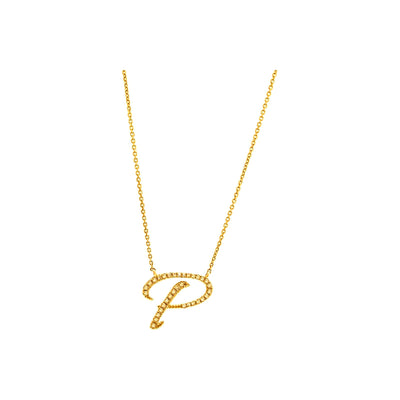14mm Collar Oro 14k Inicial Pavé con Diamantes Naturales