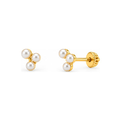 Aretes para Bebé Oro 14k Trío de Perlas