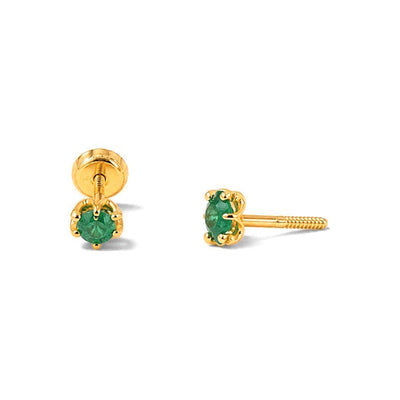 Aretes para Bebé Oro 14k Esmeralda en Garras