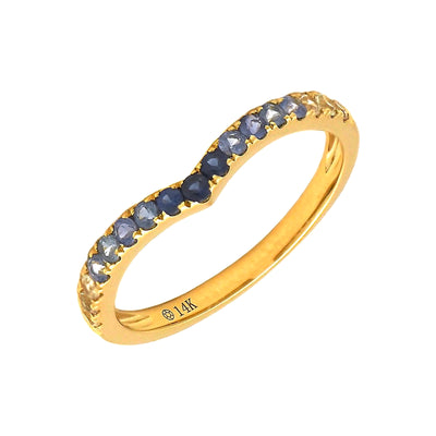 Anillo de Dama Oro 14k Banda Redondos con Zafiro