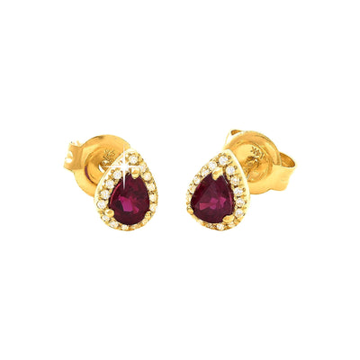 5x6mm Aretes de Dama Oro 14k Gota con Rubí y Diamantes Naturales