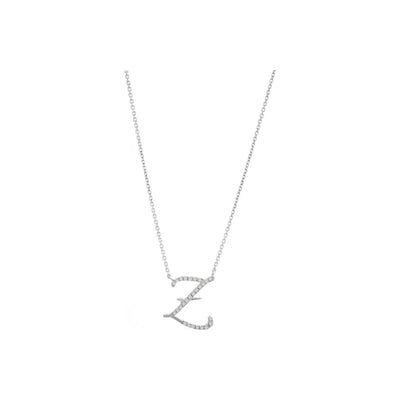 14mm Collar Oro Blanco 14k Inicial Pavé con Diamantes Naturales
