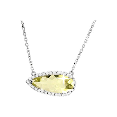 7x17mm Collar Oro Blanco 14k con Cuarzo Limón y Diamantes Naturales