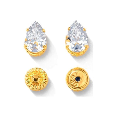 Aretes para Bebé Oro 14k Pera Grande en Garras con Cierre de Bola