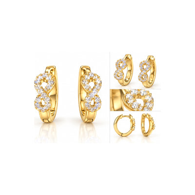 Aretes de Dama Oro 14k Huggie Infinito Pavé de Circonios