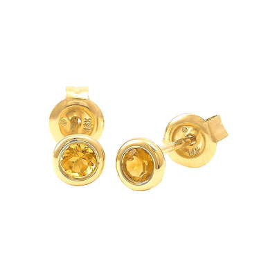 5mm Aretes de Dama Oro 14k Redondos con Citrino