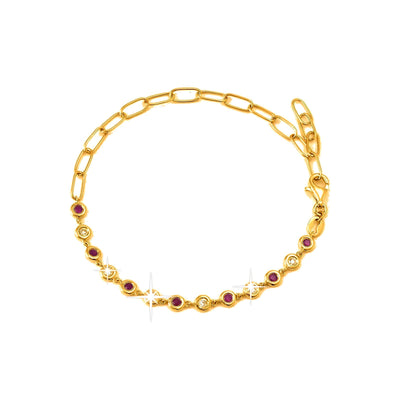 Brazalete de Dama Oro 14k Redondos con Rubí y Diamantes Naturales