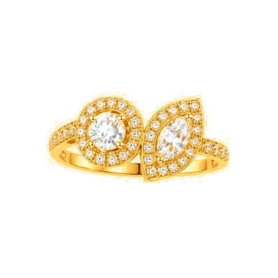 Anillo de Matrimonio para Dama Oro 10k Toi et Moi Redondo y Marquesa con Halo