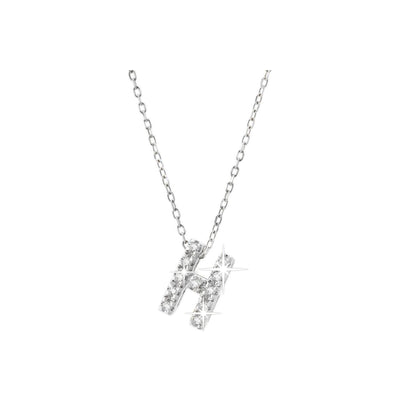 7mm Collar Oro Blanco 14k Inicial Pavé con Diamantes Naturales