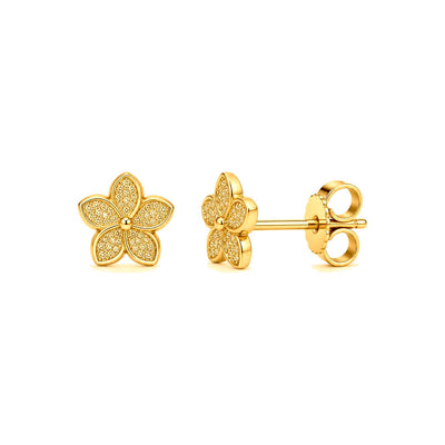 Aretes de Dama Oro 10k Flor Cinco Pétalos Pavé