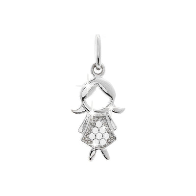 7x18mm Dije Oro Blanco 14k Niña Pavé con Diamantes Naturales