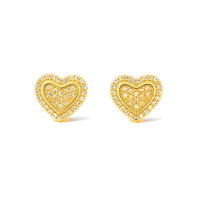 Aretes de Dama Oro 10k Corazón Pavé con Halo