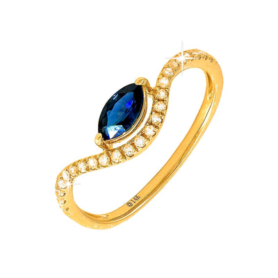 Anillo de Dama Oro 14k Marquesa con Zafiro y Diamantes Naturales