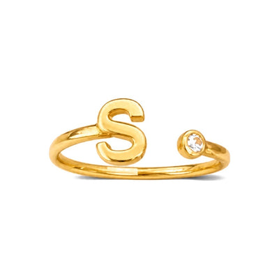 Anillo de Dama Oro 14k Letra S con Circonia