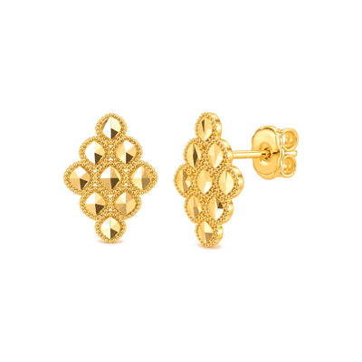Aretes de Dama Oro 10k Rombo de Discos Facetados con Borde de Bolitas
