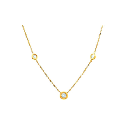 Collar Oro 14k Tres Piedras con Aguamarina