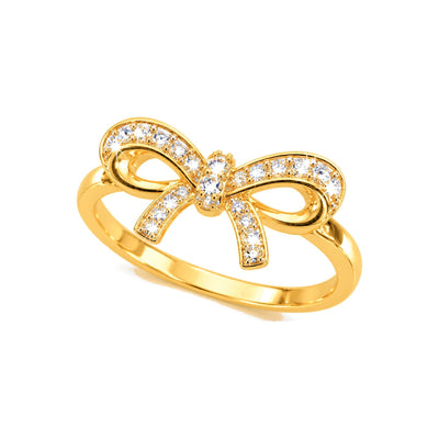 Anillo de Dama Oro 10k Moño con Pavé de Diamantes Naturales