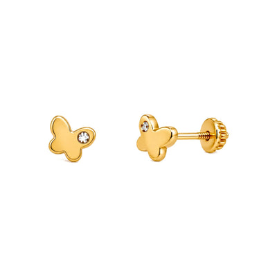 Aretes para Bebé Oro 14k Mariposa con Circonio
