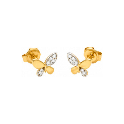 Aretes de Dama Oro 14k Mariposa Bicolor con Diamantes Naturales