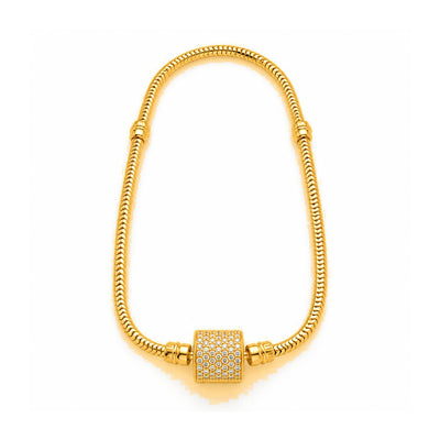 Manilla Serpiente Broche Cilíndrico Circonios Oro 10k