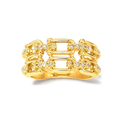 Anillo de Dama Oro 10k Eslabones con Racimos de Circonios