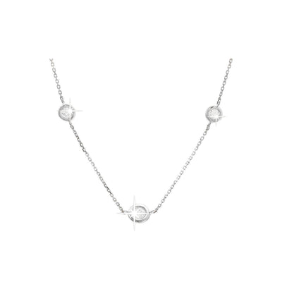 Collar Oro Blanco 14k Tres Piedras con Diamantes Naturales