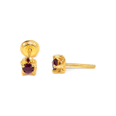Aretes para Bebé Oro 14k Rubí en Garras