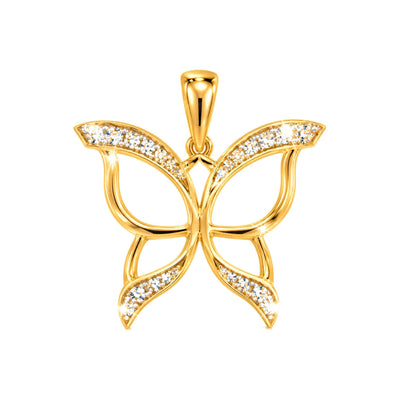 20mm x 15mm Dije Mariposa Calada con Diamantes Naturales Oro 10k