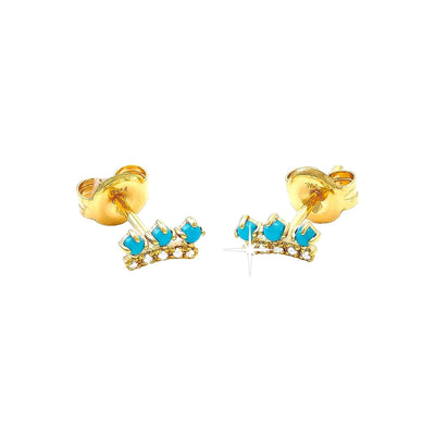 4x7mm Aretes de Dama Oro 14k Redondos con Turquesa y Diamantes Naturales