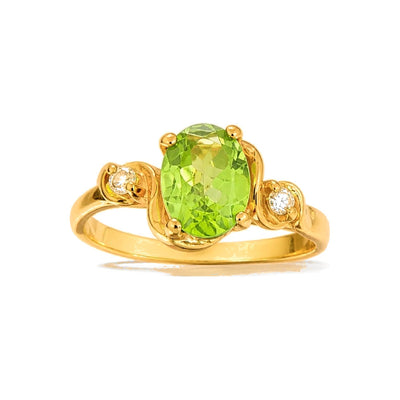 Anillo de Dama Oro 14k Solitario Verde Limón con Olas