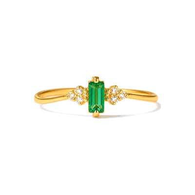 Anillo de Dama Oro 14k Baguette Esmeralda con Circonios