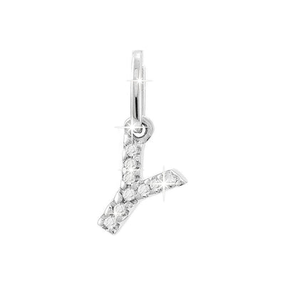 12mm Dije Oro Blanco 14k Inicial Pavé con Diamantes Naturales