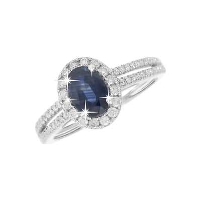 Anillo de Dama Oro Blanco 14k Ovalados con Zafiro y Diamantes Naturales