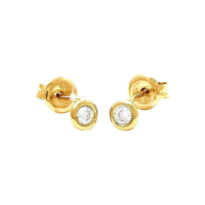 4mm Aretes de Dama Oro 14k Topos Redondos con Diamantes Naturales