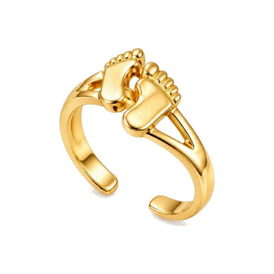 Anillo para el Dedo del Pie Oro 14k Abierto con Piecitos