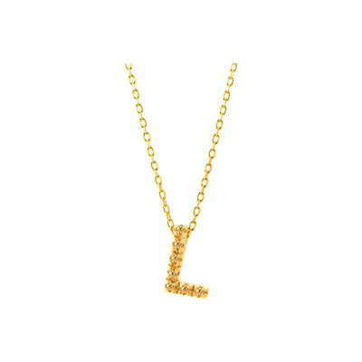 7mm Collar Oro 14k Inicial Pavé con Diamantes Naturales