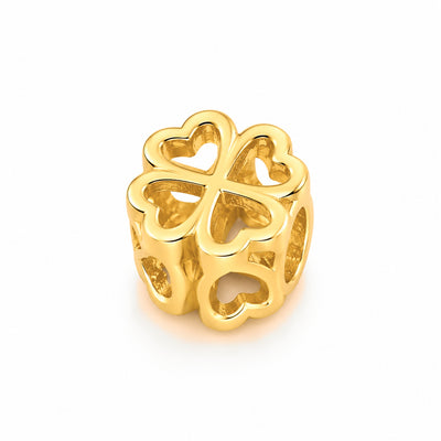 Charm Oro 10k Trébol de Corazones Calado Compatible con Pulseras Europeas