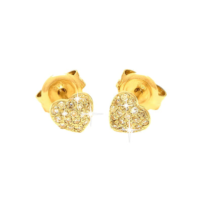 5mm Aretes de Dama Oro 14k Corazón Pavé con Diamantes Naturales