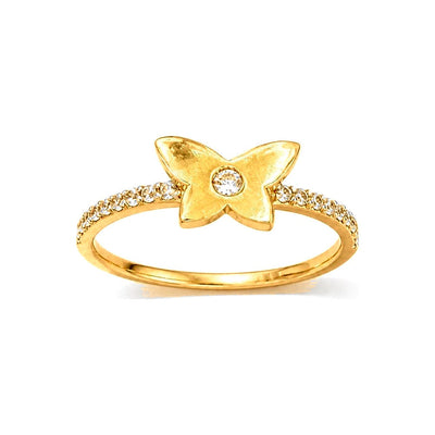 Anillo de Dama Oro 14k Flor Martillada con Circonios