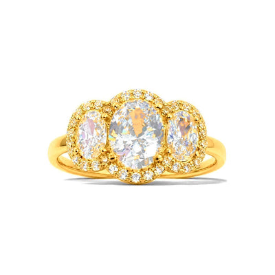 Anillo de Dama Oro 10k Trilogía con Halo