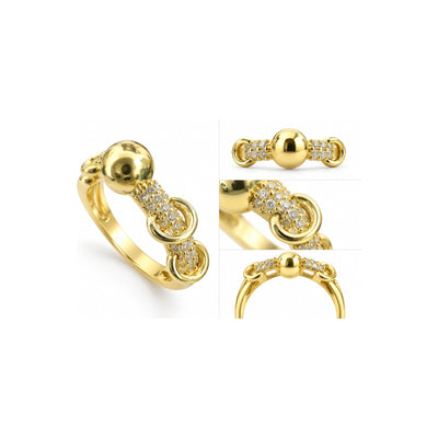 Anillo de Dama Oro 10k Esfera Pulida con Pavé y Argollas