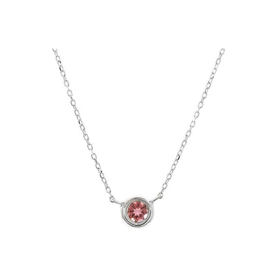 5mm Collar Oro Blanco 14k Redondos con Turmalina Rosa