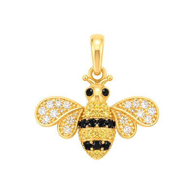 Dije Abeja Oro 14k con Circonios Blancos Negros y Amarillos