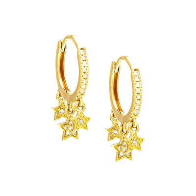 16.7mm Aretes de Dama Oro 14k Argolla Estrella